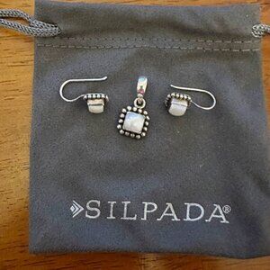 SILPADA S1211  PEARL BUTTON FRAMED BEADED SQUARE PENDANT and EARRINGS